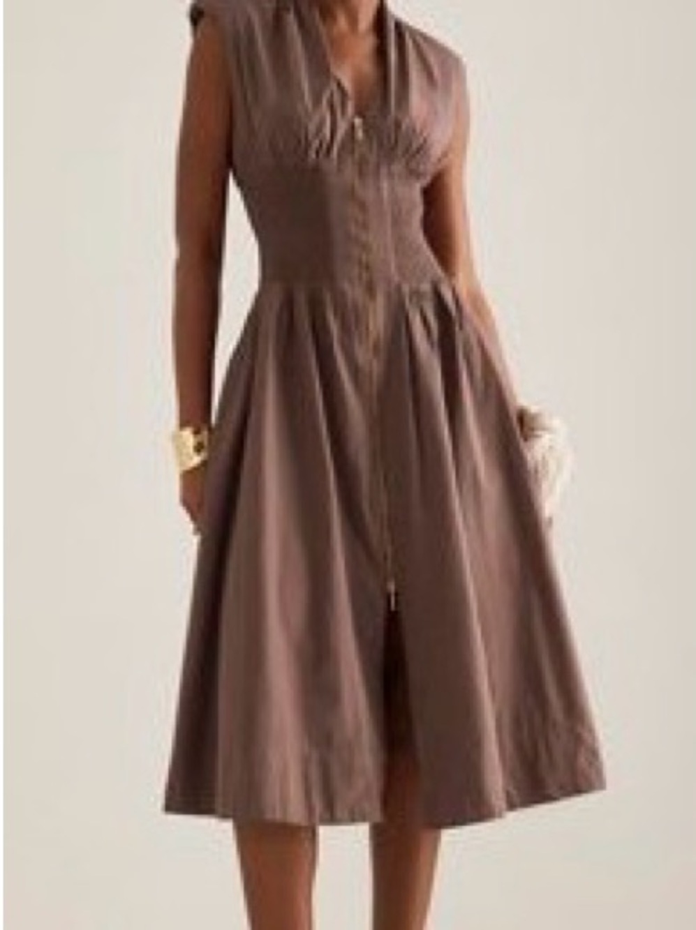 Anthropologie Brown Midi Dress with Front Zip Detail